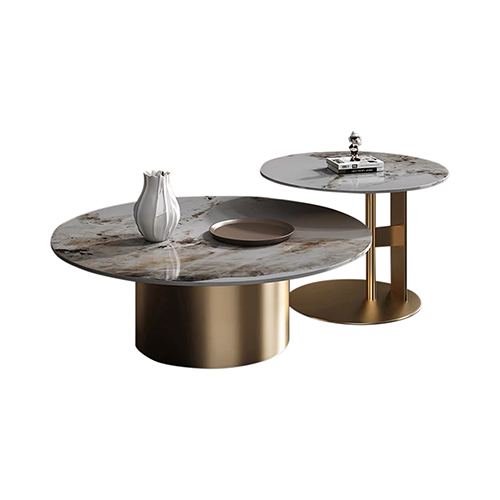 Tetra Coffee Table Round Sintered Stone Glossy Pandora Stainless Steel